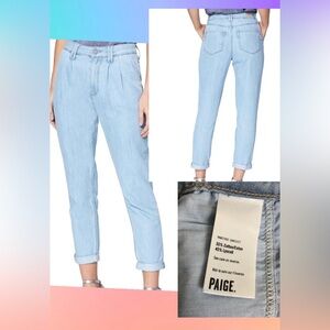 PAIGE Pleated Parisun Denim High Rise Trousers/ Mom Jeans